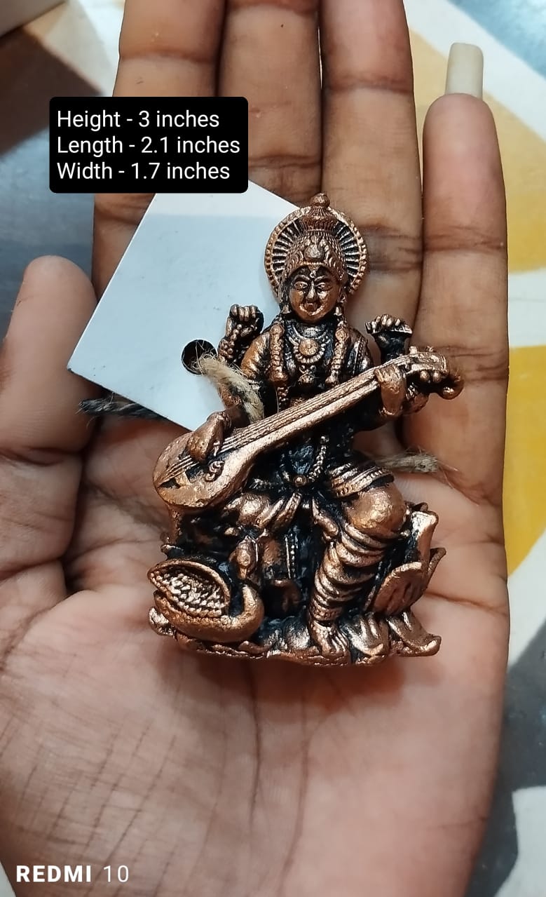 indiancraftsbykanika Presents Copper Saraswati Small Statue for Small Temple/Gift Item